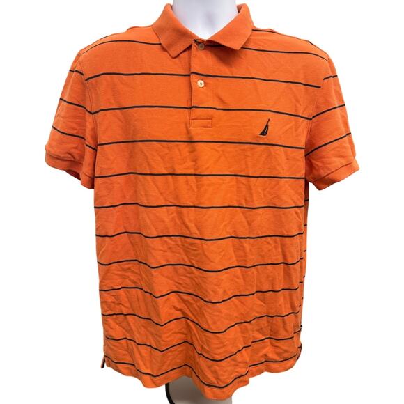 Nautica Other - Nautica Deck Polo Mens L Orange Stripe Performance Cotton Short Sleeve Shirt
